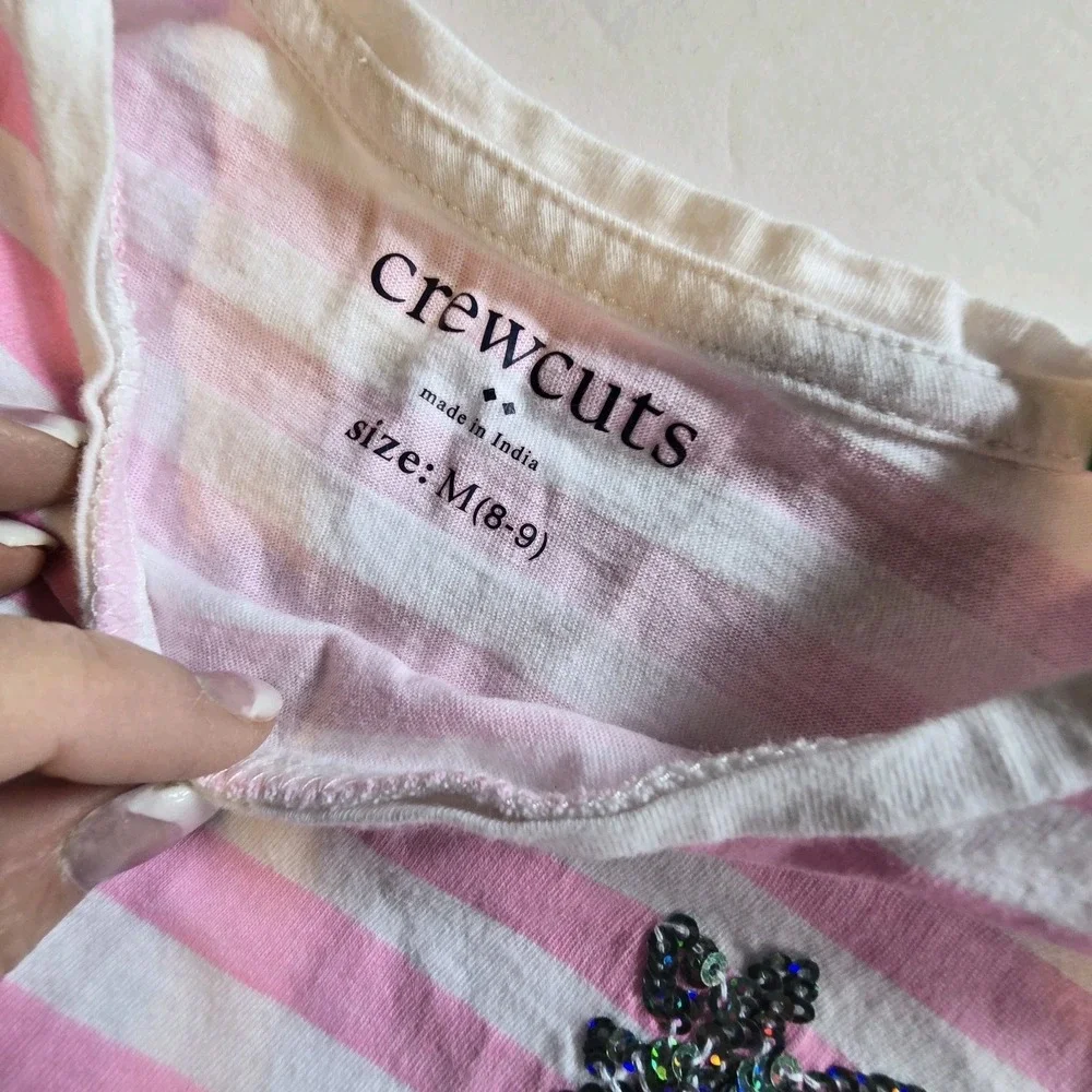 J‎ Crew Crewcuts 100% Cotton Striped Top Girls M (8-9) Pink Beaded Pineapple